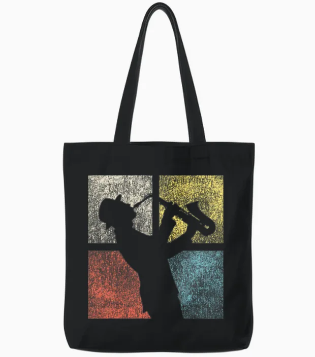 Saxophone Retro Vintage Tote Bags - Black
