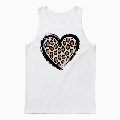 Cheetah Leopard Heart Girl Animal Cool Print T-Shirt, Black, S Unisex Tank Top - White
