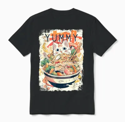 Ramen Nudeln Katze Japan Y2k Kawaii Retro Katzen Manga Anime Unisex T-Shirt - Black