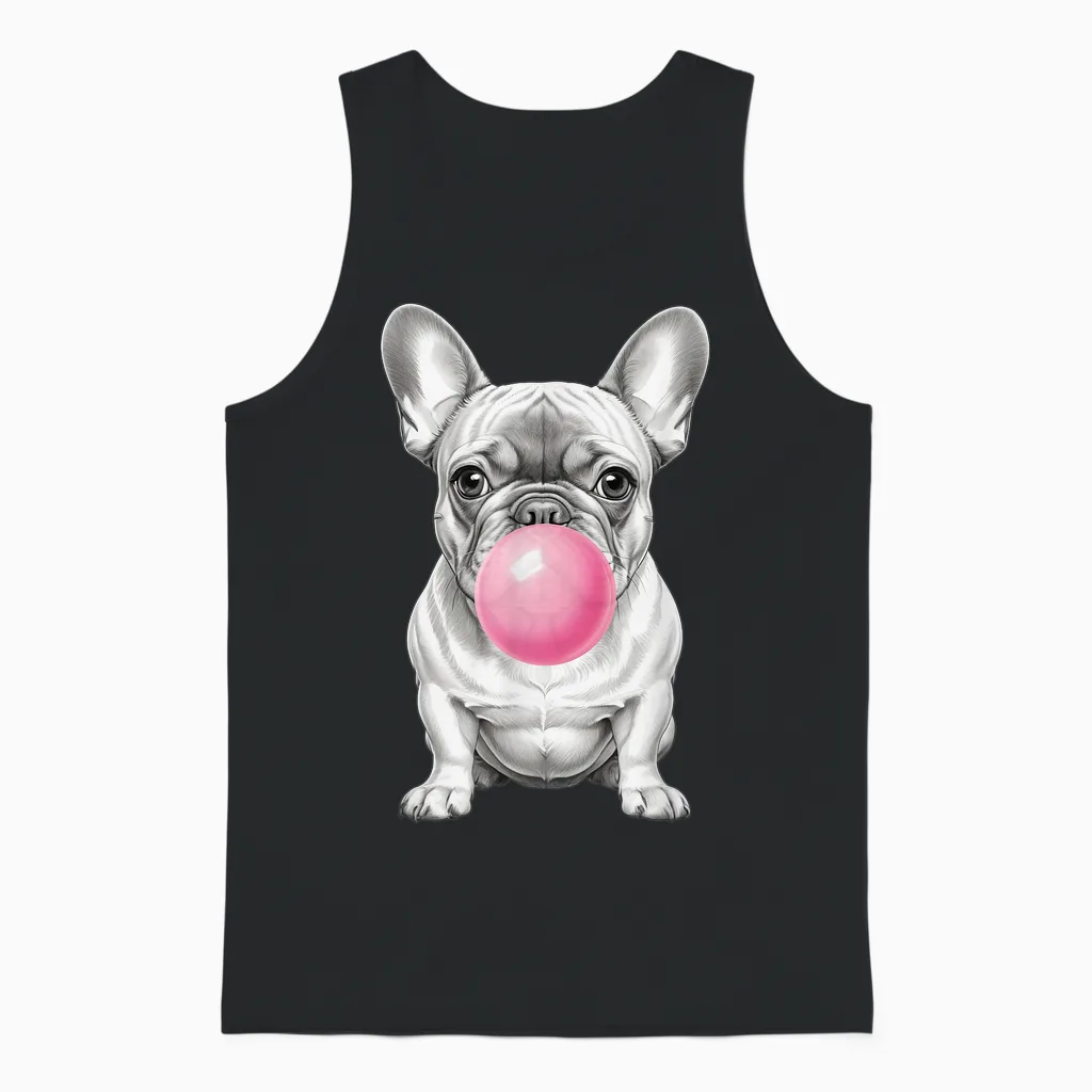 Ballon Bouledogue Français Rose Chewing-Gum Unisex Tank Top in Black