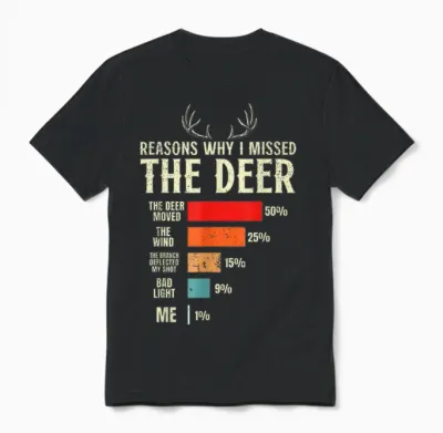 Funny Hunter Reasons Why I Missed the Deer Hunting Unisex T-Shirt - Black