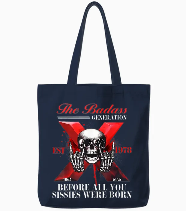 Skeleton Shirt Gen X Badass Generation Funny Gen X Est 1978 T-Shirt, Black, S Tote Bags in Navy