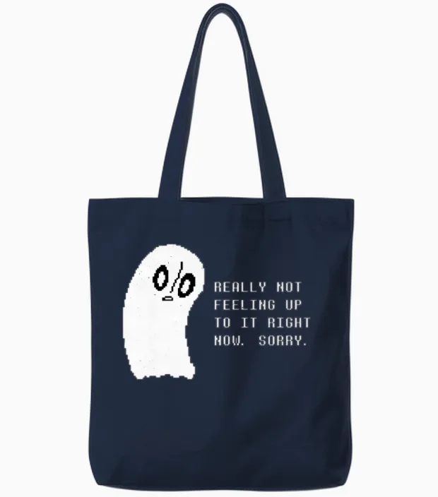 Retro Napstablook Tote Bags in Navy