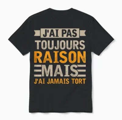 Funny Gift Funny Man Phrase Je Ai Pas Toujours Raison T-Shirt, Black, S Unisex T-Shirt - Black