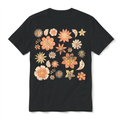 Retro Flowers Unisex T-Shirt - Black
