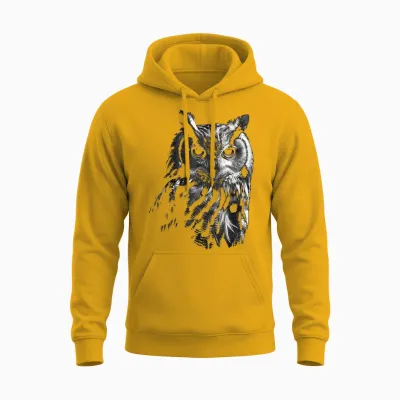 Owl Artwork - Bird Art Animal Owl T-Shirt, Black Unisex Hoodie - Gold