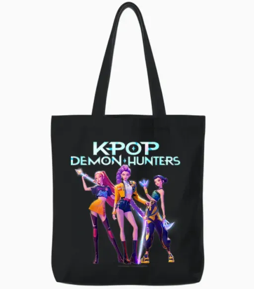 Kpop Demon Hunters Halloween Huntrix Heroic Poses Group Shot Tote Bags - Black