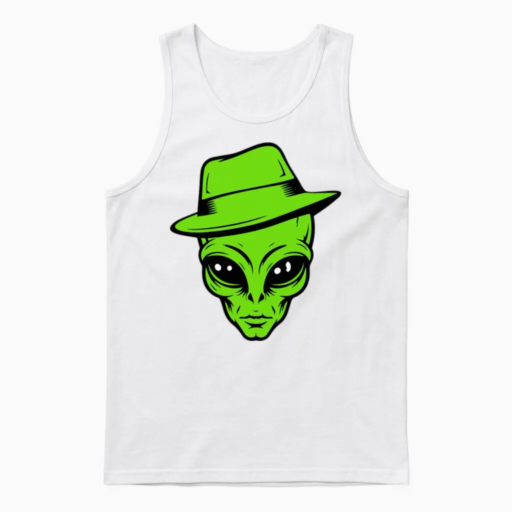 Grey Alien Retro Gangster Unisex Tank Top in White