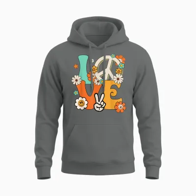 Peace Sign Love 60s & 70s Hippie Style Unisex Hoodie - Graphite Heather
