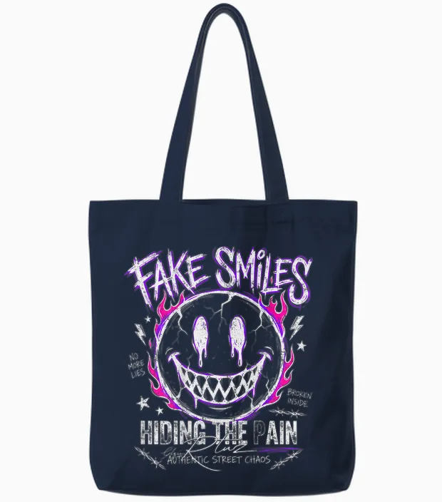 Backprint Streetwear Mode Fashion Damen Herren Retro Smile Tote Bags in Navy