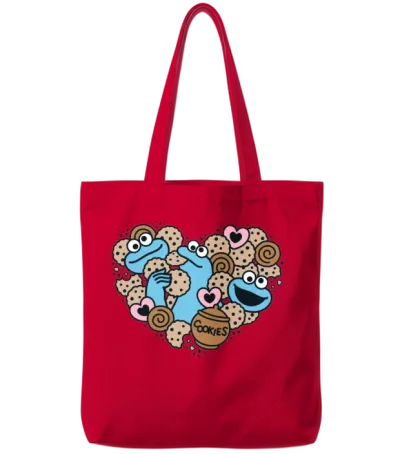 Sesame Street Design Heart with Cookie Monster Tote Bags - Red