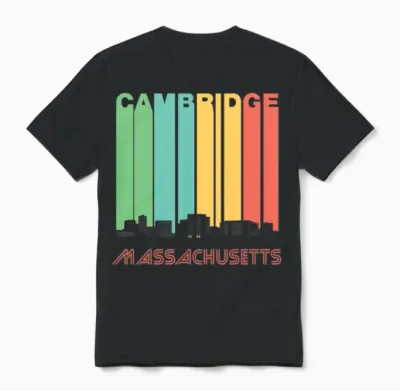 Retro Cambridge Massachusetts Skyline Unisex T-Shirt - Black