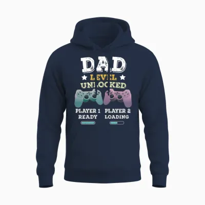 Dad Level Unlocked Pregnancy Announcement Gamer Unisex Hoodie - Navy