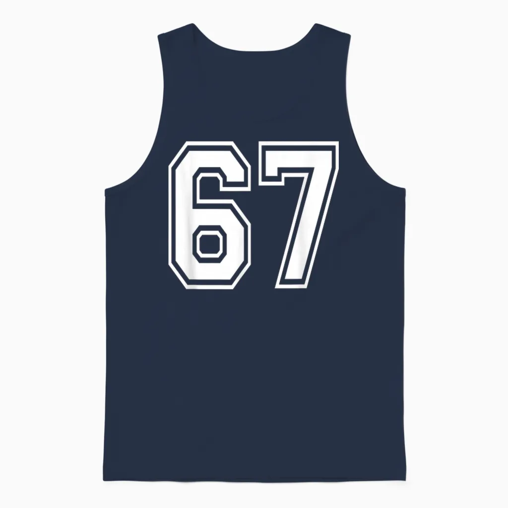 Number 67 Numbered Uniform Sports Jersey Team 67th Birthday Unisex Tank Top in Navy