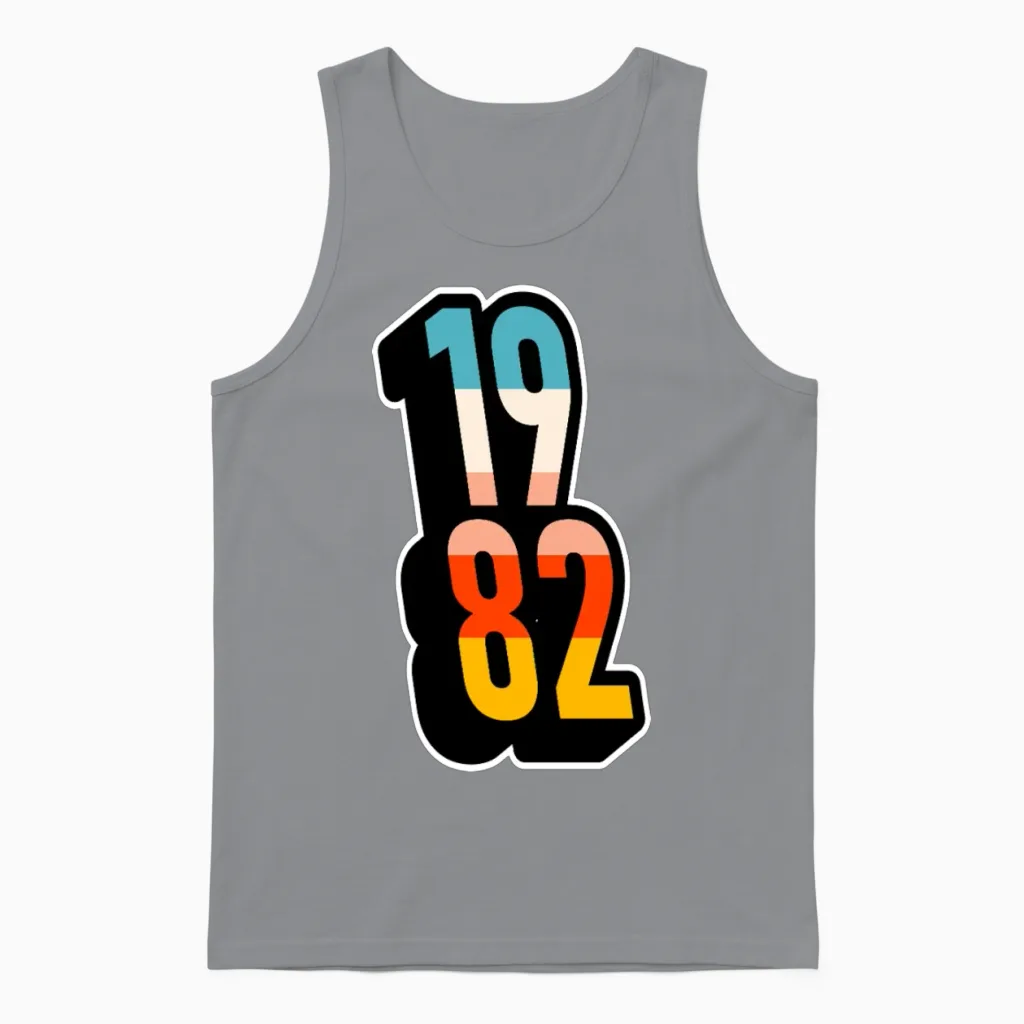 1982 Retro Stripes Unisex Tank Top in Sport Grey
