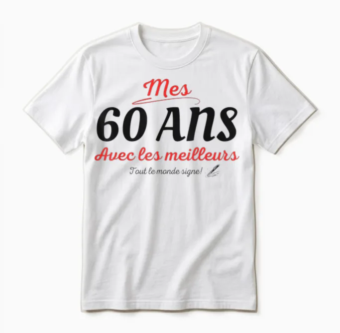 A Signer 60 Ans Anniversaire Cadeau Anniv 60 Ans Signature Unisex T-Shirt in White