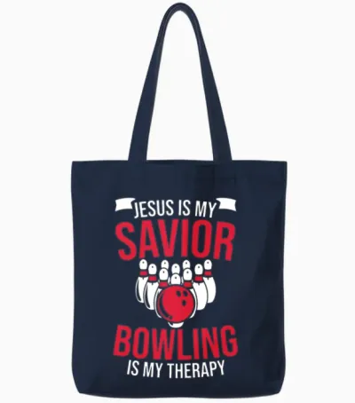 Funny Christian Jesus Bowling Design Tote Bags - Navy