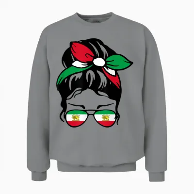 Patriotische Iran-Flagge, Iranisch, Niedlich, Unordentlich, Dutt, Mädchen, Mutter, Kinder Unisex Sweatshirt - Sport Grey