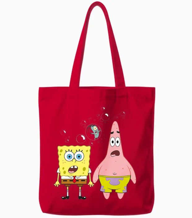 Sponge Bob - Schwammkopf Patrick Star Thaddäus Bubbles Langarmshirt Tote Bags in Red