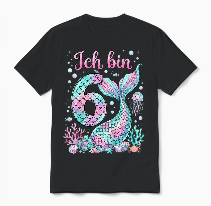 Ich Bin 6 Meerjungfrau 6 Geburtstag Unisex T-Shirt in Black