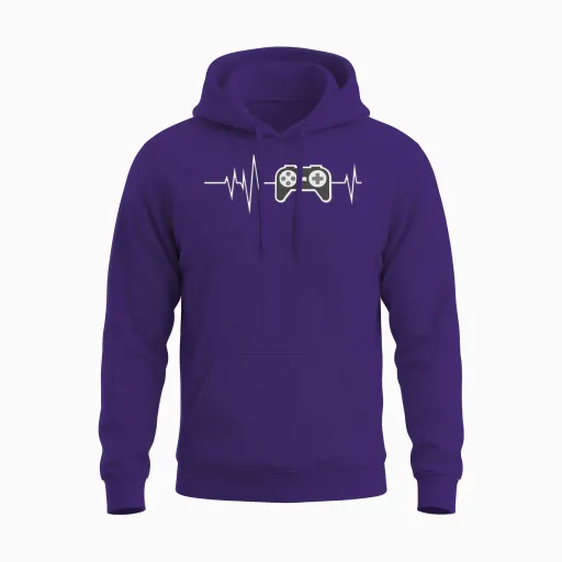 Gamer Heartbeat Gaming Gift Unisex Hoodie in Purple