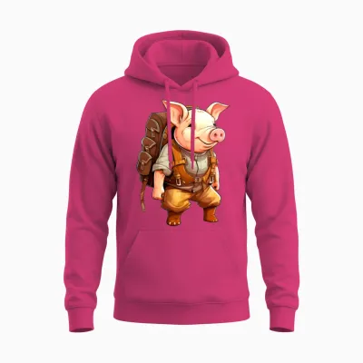 Hiking Piggy / Mountaineering Piggy Unisex Hoodie - Heliconia