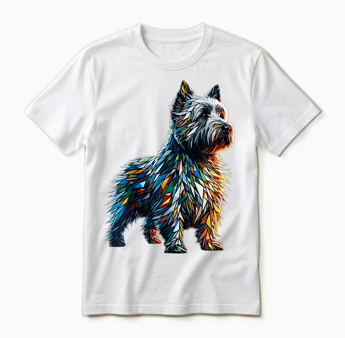 Polygon Art Cairn Terrier Terrier Unisex T-Shirt in White