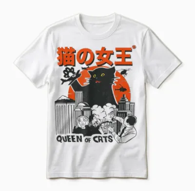 Königin Der Katzen Monster Katze Vintage Japan Style Unisex T-Shirt - White