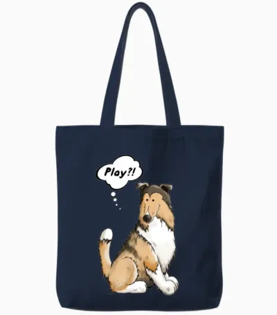 Play Collie - Dog - Dogs - Gift - Cartoon Tote Bags - Navy