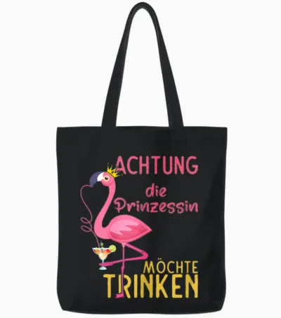 Women's Flamingo Drinking Girls Mallorca Party Outfit Princess Sauf T-Shirt, Black Tote Bags - Black