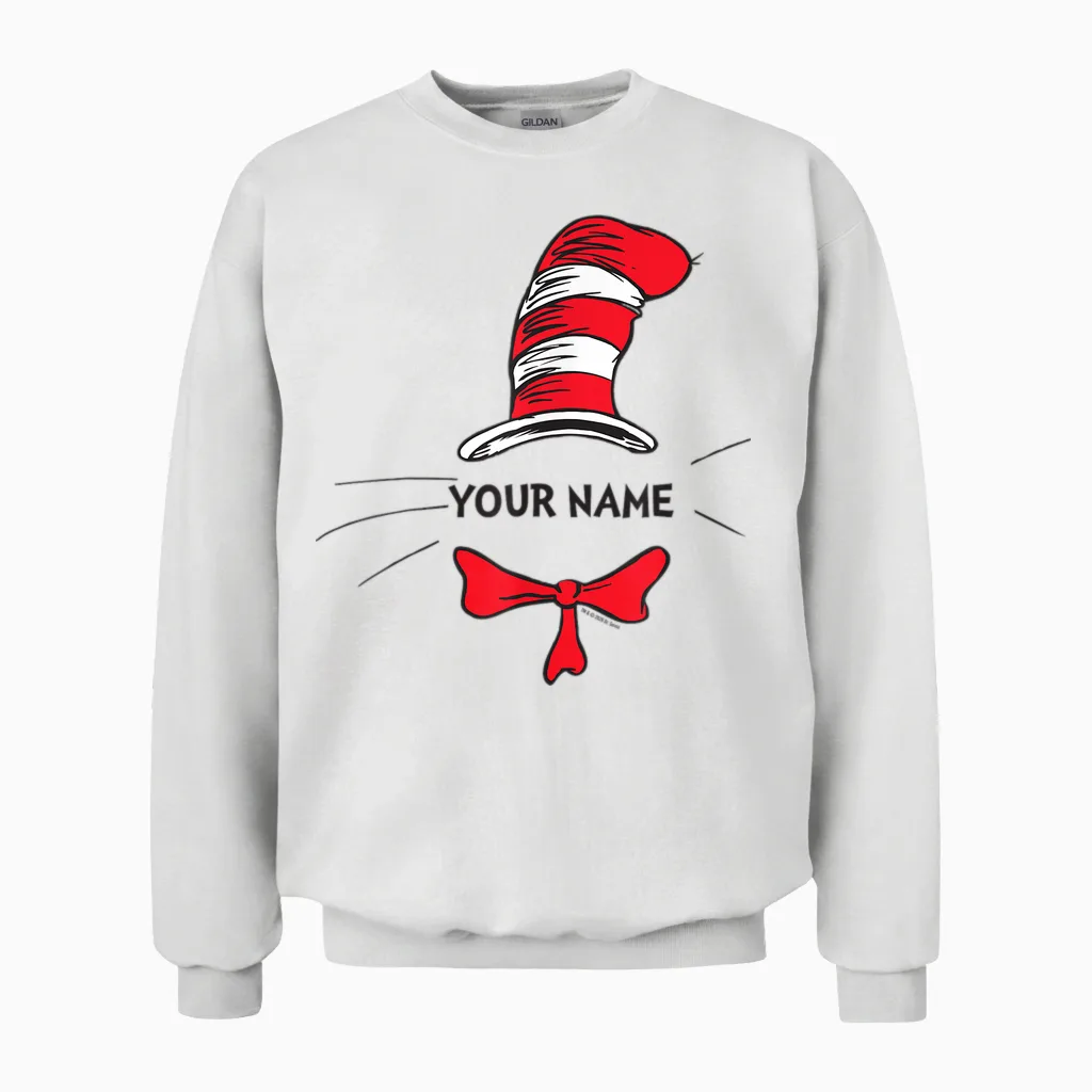 Cat in the Hat Personalized T-Shirt for Teacher, Friend, Kid Unisex Sweatshirt in White