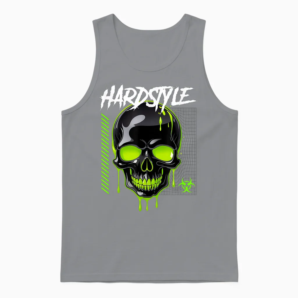 Hardstyle Rave Outfit Grüner Acid Skull Retro Unisex Tank Top in Sport Grey