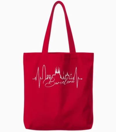Barcelona Skyline Spanien Herzschlag Fan I Love Barcelona Tote Bags - Red