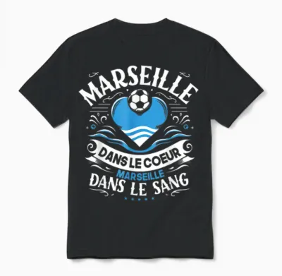 Gift Marseillais Funny Heart Marseille Football T-Shirt, Black Unisex T-Shirt - Black