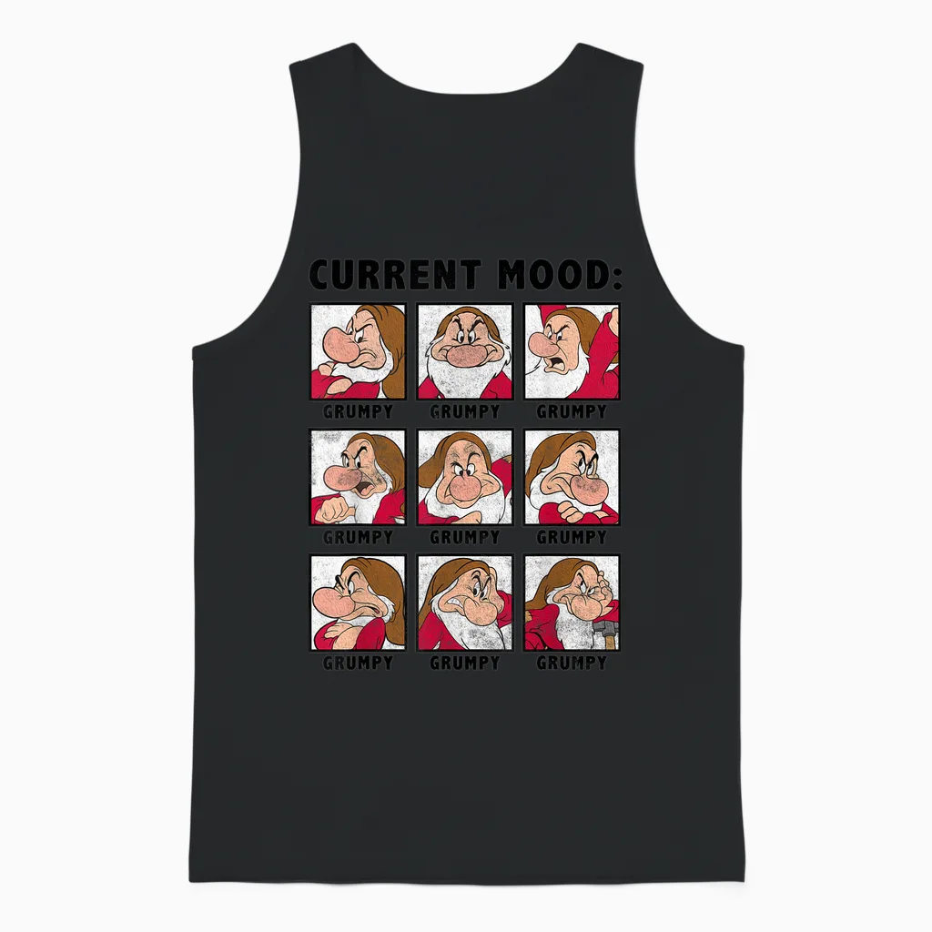 Disney Snow White Current Mood Always Grumpy Graphic T-Shirt, Blue, S Unisex Tank Top in Black