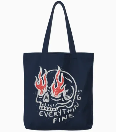 Backprint Streetwear Mode Vintage Damen Herren Schädel Skull Tote Bags - Navy