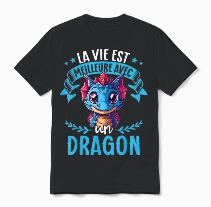 Je M'en Fous Je Suis Un Dragon - Cute Dragon T-Shirt, Black, S Unisex T-Shirt in Black