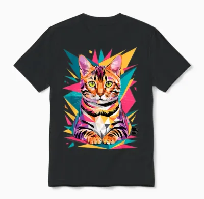 Abstract Art Bengal Cat Unisex T-Shirt - Black