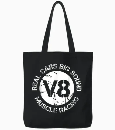 Logo V8 American Musclecar Classic Tote Bags - Black