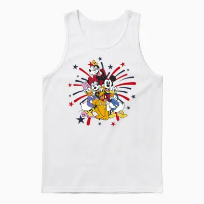 Disney Mickey Classic 4th of July Fireworks Group Hug Unisex Tank Top - White