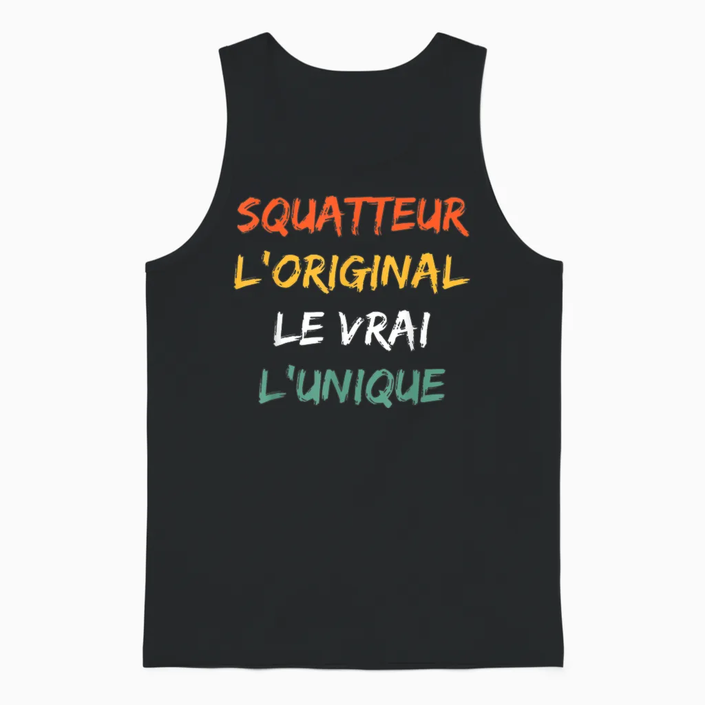 Idée Drole Super Squatteur Humour Le Vrai Squatteur Unisex Tank Top in Black