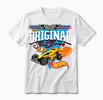 Hot Wheels - the Original Stunt Brand Racing Car T-Shirt, Black Unisex T-Shirt - White