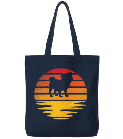 Pug Retro Tote Bags - Navy
