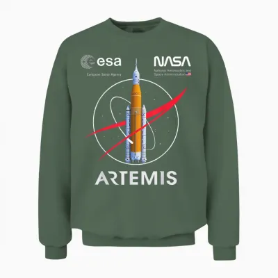 Nasa Artemis Mission Sls Worm and Esa Logo T-Shirt, Black, S Unisex Sweatshirt - Military Green