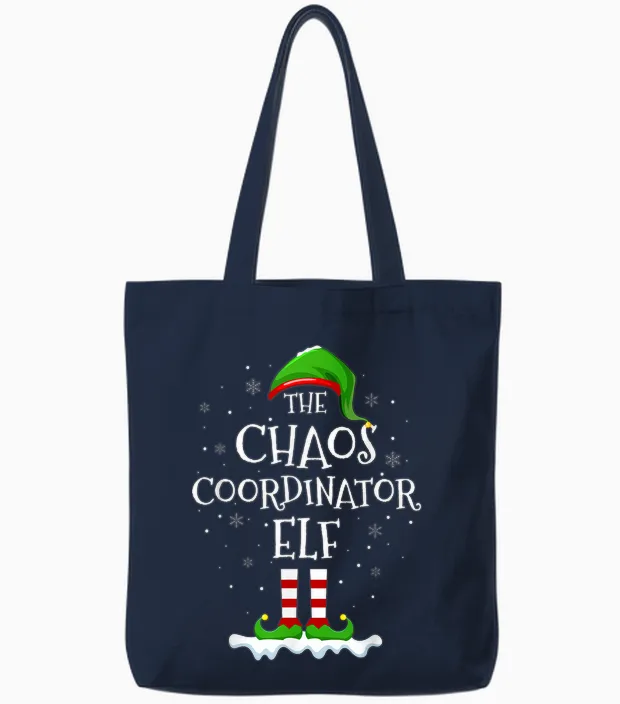 Chaos Coordinator Elf Squad Family Matching Christmas Elf Tote Bags in Navy