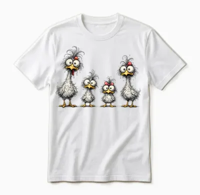 Eagerlys Bunte Lustige Hühner-Kunst, Verrückte Hühnerfamilie Unisex T-Shirt - White
