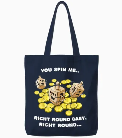 Funny Jewish Tshirt Dreidel Spin Me Round Cute Hanukkah Tote Bags - Navy