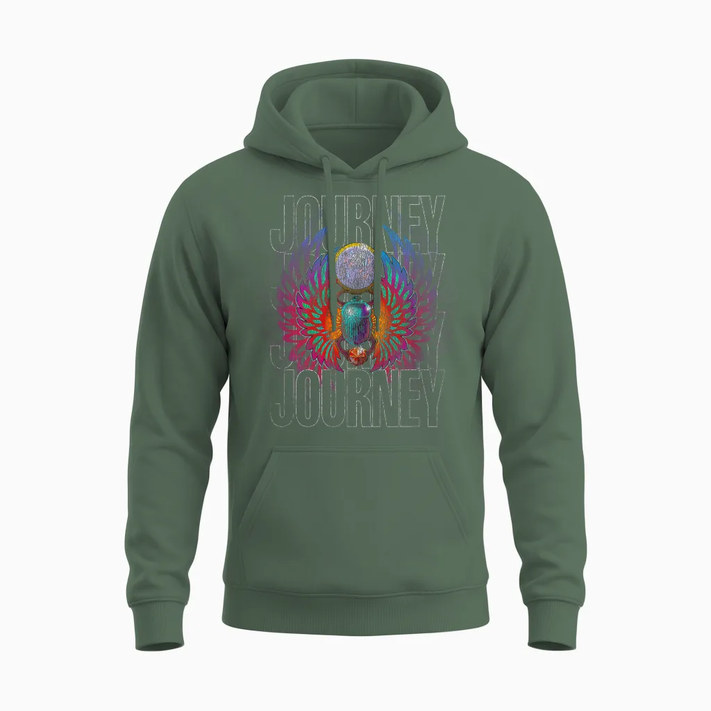 Journey Infinity Wings Vivid Scarab Vintage Band Unisex Hoodie in Military Green