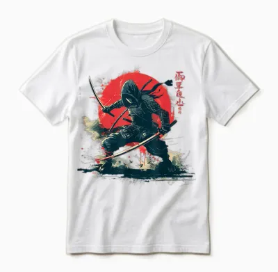 Vintage Anime Japanese Ninja Samurai Fighter Martial Arts T-Shirt, Black, S Unisex T-Shirt - White