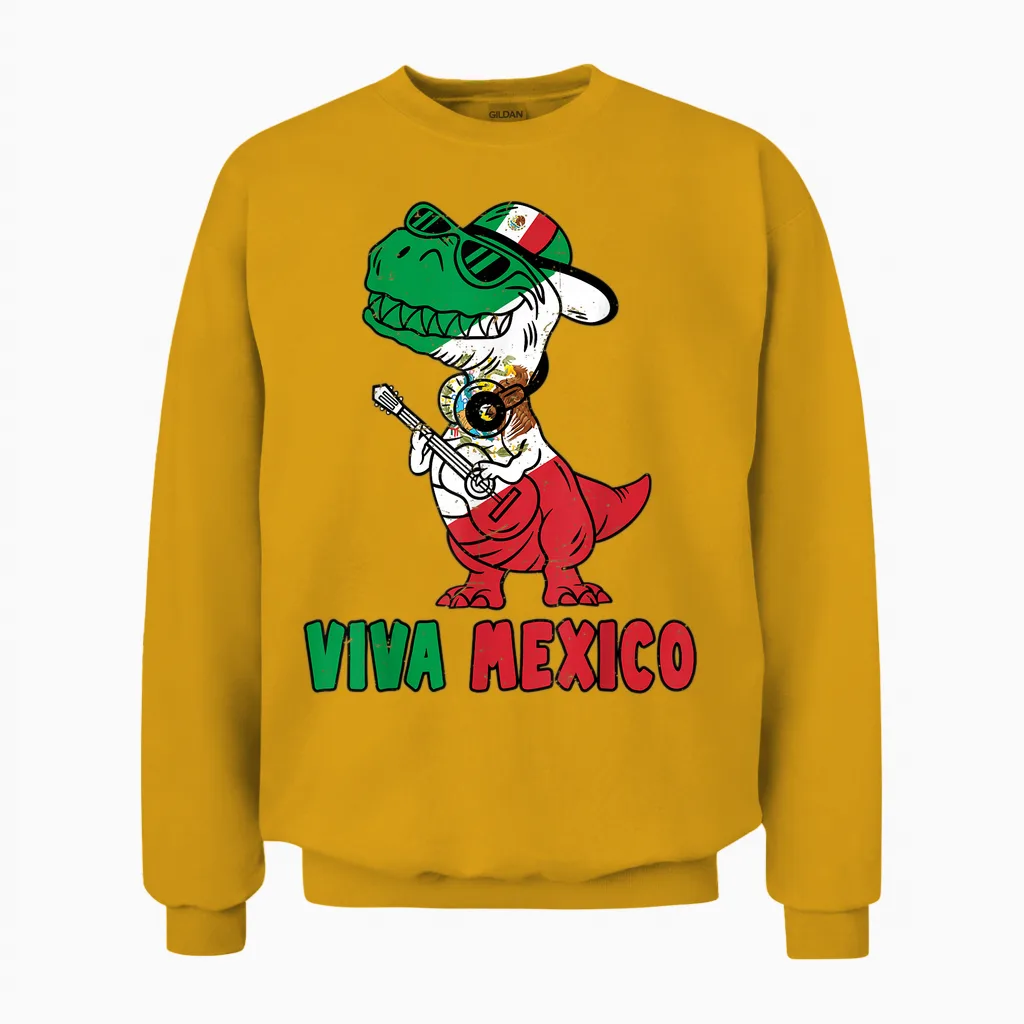 Viva Mexico Kids Independence Day Funny Dance Mexican Unisex Sweatshirt in Gold